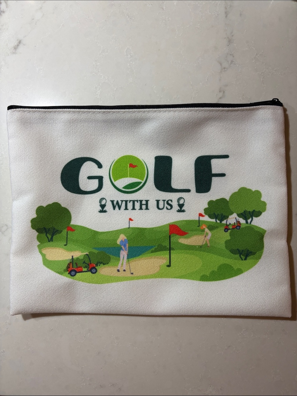Golf Graphic White Canvas Travel Pouch